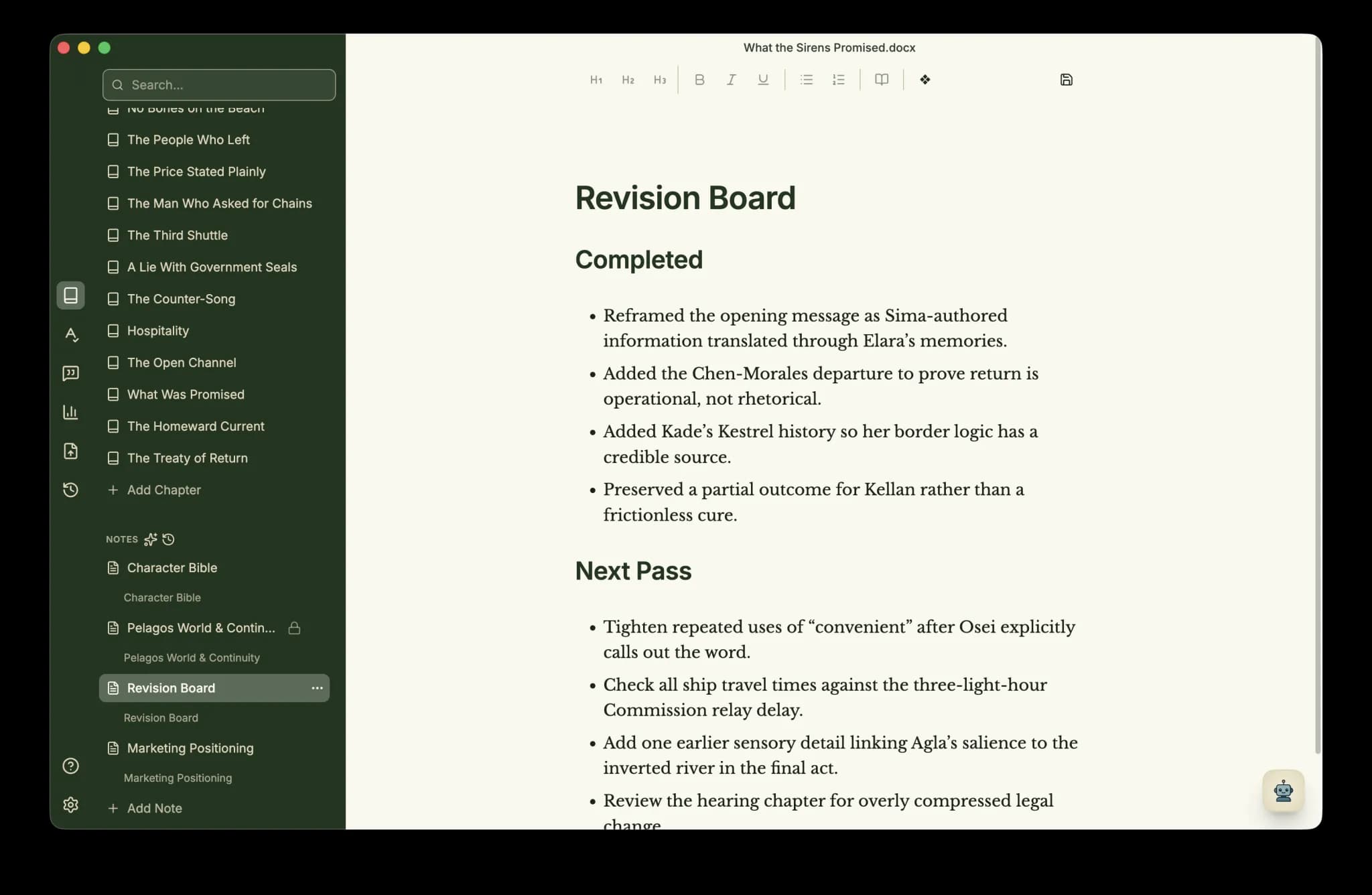 Minstrel's Revision Board note beside chapter navigation.