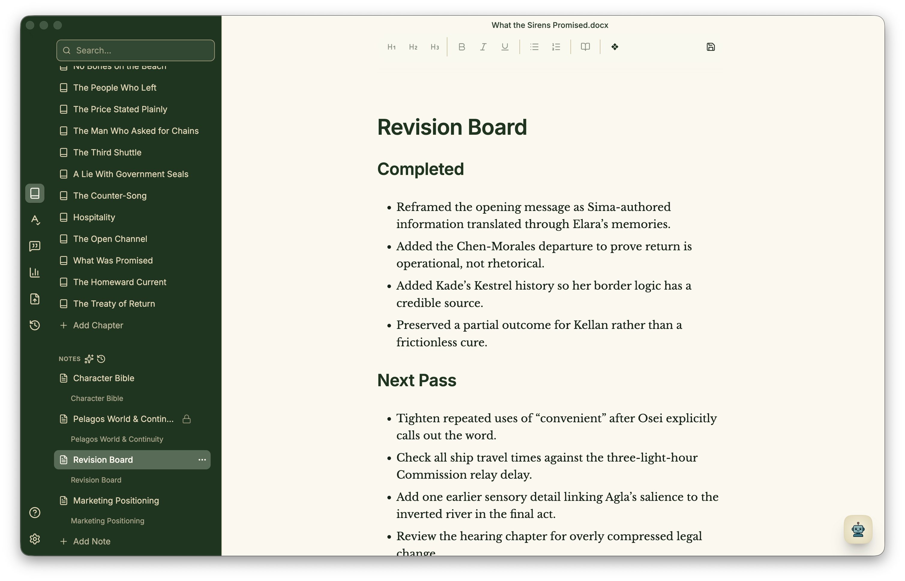 Minstrel's Revision Board note beside chapter navigation.